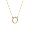 Rosecliff open circle necklace with 16 alternating 2 mm round cut alexandrites & diamonds prong set in 14k gold - angled view