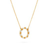 Rosecliff open circle necklace with 16 alternating 2 mm round cut diamonds & citrines prong set in 14k gold - angled view