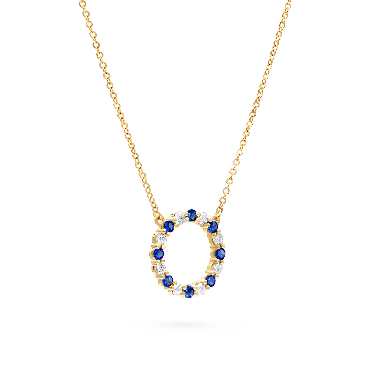 Rosecliff Circle Diamond & Sapphire Necklace in 14k Gold (September) - 14k  Yellow Gold / X-Small (15”)