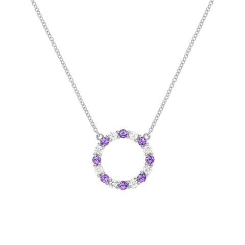 Rosecliff Circle Diamond & Amethyst Necklace in 14k Gold (February) - White Gold