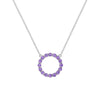 Rosecliff open circle necklace with sixteen 2 mm faceted round cut amethysts prong set in 14k white gold