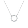Rosecliff open circle necklace with sixteen alternating 2 mm round cut aquamarines & diamonds prong set in 14k white gold