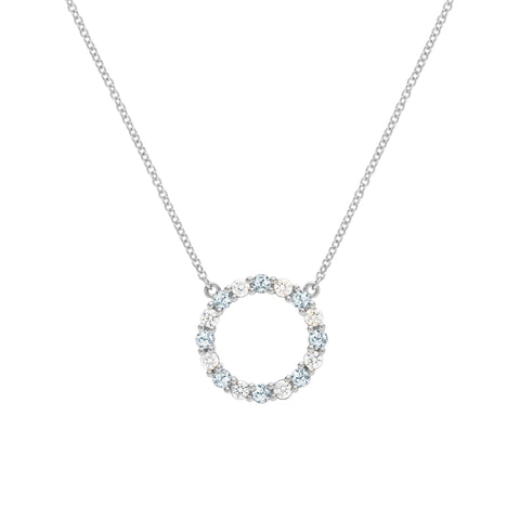 Rosecliff Circle Diamond & Aquamarine Necklace in 14k Gold (March) - White Gold