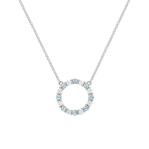 Rosecliff Circle Diamond & Nantucket Blue Topaz Necklace in 14k Gold (December) - White Gold