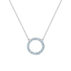 Rosecliff open circle necklace with sixteen 2 mm faceted round cut Nantucket blue topaz prong set in 14k white gold