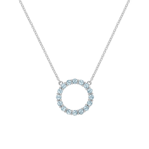 Rosecliff Circle Nantucket Blue Topaz Necklace in 14k Gold (December) - White Gold