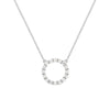 Rosecliff open circle necklace with sixteen 2 mm faceted round cut diamonds prong set in 14k white gold
