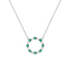 Rosecliff open circle necklace with sixteen alternating 2 mm round cut emeralds & diamonds prong set in 14k white gold