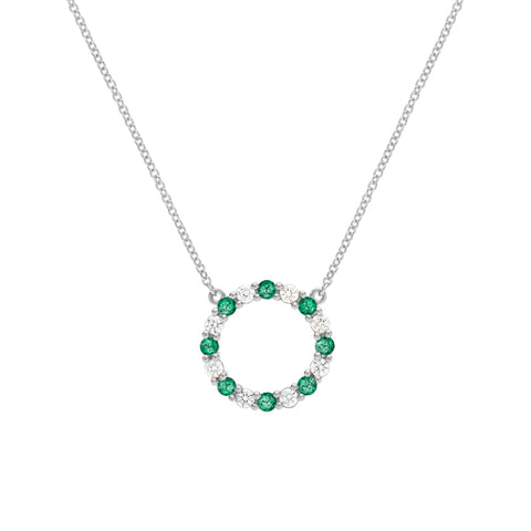 Rosecliff Circle Diamond & Emerald Necklace in 14k Gold (May) - White Gold