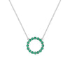 Rosecliff open circle necklace with sixteen 2 mm faceted round cut emeralds prong set in 14k white gold