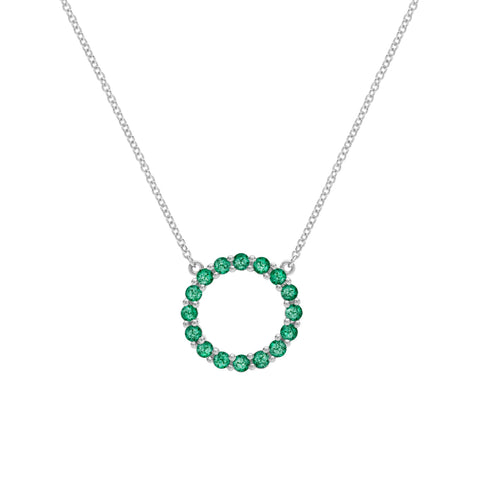 Rosecliff Circle Emerald Necklace in 14k Gold (May) - White Gold