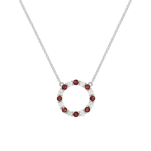 Rosecliff Circle Diamond & Garnet Necklace in 14k Gold (January) - White Gold