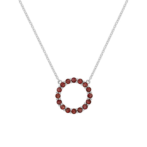 Rosecliff Circle Garnet Necklace in 14k Gold (January) - White Gold