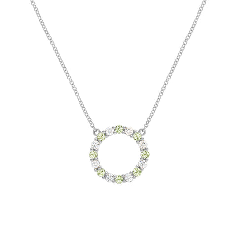 Rosecliff Circle Diamond & Peridot Necklace in 14k Gold (August) - White Gold