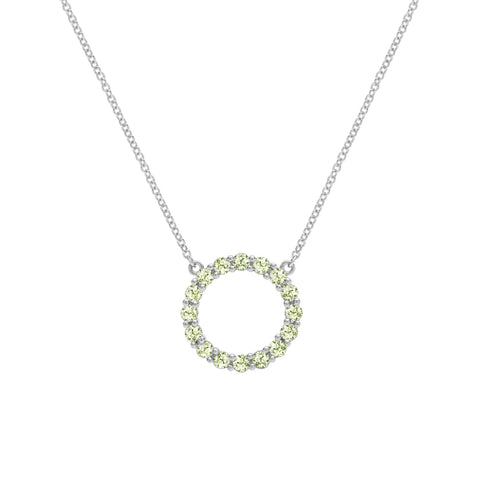 Rosecliff Circle Peridot Necklace in 14k Gold (August) - White Gold