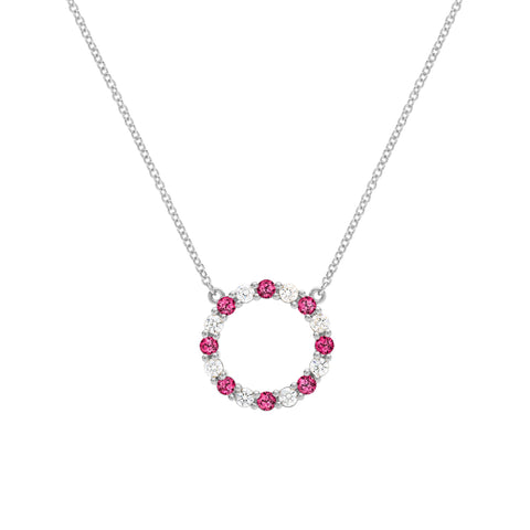 Rosecliff Circle Diamond & Ruby Necklace in 14k Gold (July) - White Gold