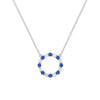 Rosecliff open circle necklace with sixteen alternating 2 mm round cut sapphires & diamonds prong set in 14k white gold