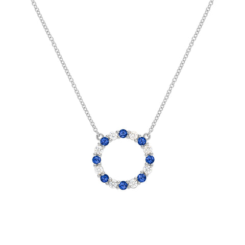 Rosecliff Circle Diamond & Sapphire Necklace in 14k Gold (September) - White Gold