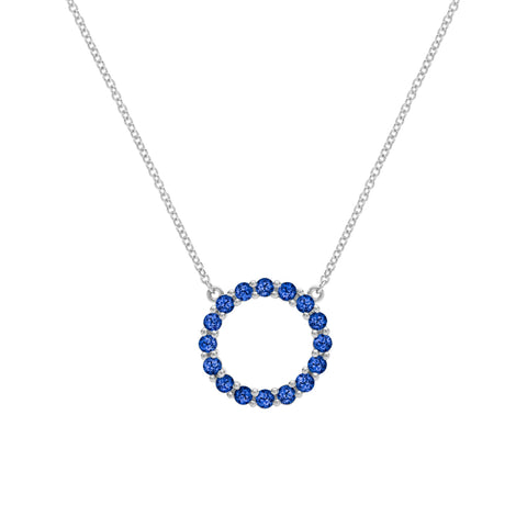 Rosecliff Circle Sapphire Necklace in 14k Gold (September) - White Gold