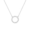 Rosecliff open circle necklace with sixteen 2 mm faceted round cut white topaz prong set in 14k white gold