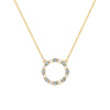 Rosecliff open circle necklace with 16 alternating 2 mm round cut alexandrites & diamonds prong set in 14k gold - front view