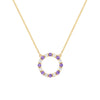Rosecliff open circle necklace with 16 alternating 2 mm round cut amethysts & diamonds prong set in 14k gold - front view