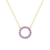 Rosecliff open circle necklace with sixteen 2 mm faceted round cut amethysts prong set in 14k yellow gold - front view