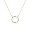 Rosecliff open circle necklace with 16 alternating 2 mm round cut aquamarines & diamonds prong set in 14k gold - front view