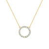 Rosecliff open circle necklace with sixteen 2 mm faceted round cut aquamarines prong set in 14k yellow gold - front view