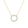 Rosecliff open circle necklace with 16 alternating 2 mm Nantucket blue topaz & diamonds prong set in 14k gold - front view