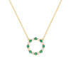 Rosecliff open circle necklace with 16 alternating 2 mm round cut emeralds & diamonds prong set in 14k gold - front view