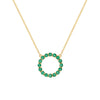 Rosecliff open circle necklace with sixteen 2 mm faceted round cut emeralds prong set in 14k yellow gold - front view
