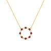 Rosecliff open circle necklace with 16 alternating 2 mm round cut garnets & diamonds prong set in 14k gold - front view