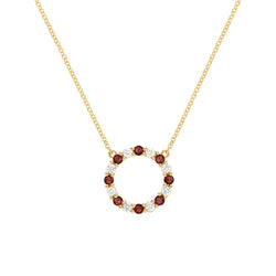 Rosecliff Circle Diamond & Garnet Necklace in 14k Gold (January)
