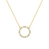 Rosecliff open circle necklace with sixteen alternating 2 mm round cut peridots & diamonds prong set in 14k gold - front view
