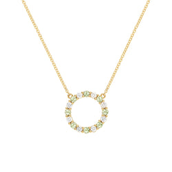 Rosecliff Circle Diamond & Peridot Necklace in 14k Gold (August)