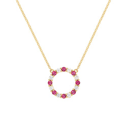 Rosecliff Circle Diamond & Ruby Necklace in 14k Gold (July)