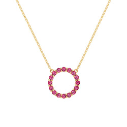 Rosecliff Circle Ruby Necklace in 14k Gold (July)