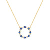 Rosecliff open circle necklace with sixteen alternating 2 mm faceted sapphires & diamonds prong set in 14k gold - front view