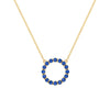 Rosecliff open circle necklace with sixteen 2 mm faceted round cut sapphires prong set in 14k yellow gold - front view