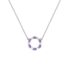 Rosecliff small open circle necklace with twelve alternating 2 mm round cut amethysts & diamonds prong set in 14k white gold