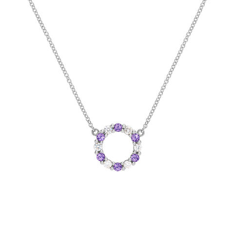 Rosecliff Small Circle Diamond & Amethyst Necklace in 14k Gold (February) - White Gold