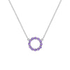 Rosecliff small circle necklace featuring twelve 2mm faceted round cut amethysts prong set in 14k white gold