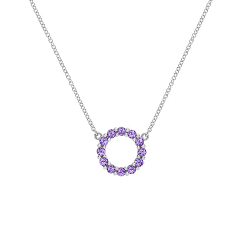 Rosecliff Small Circle Amethyst Necklace in 14k Gold (February) - White Gold