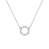 Rosecliff small open circle necklace with twelve alternating 2 mm faceted aquamarines & diamonds prong set in 14k white gold
