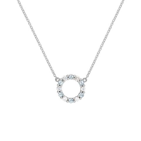 Rosecliff Small Circle Diamond & Aquamarine Necklace in 14k Gold (March) - White Gold