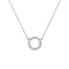 Rosecliff small circle necklace featuring twelve 2mm faceted round cut aquamarines prong set in 14k white gold