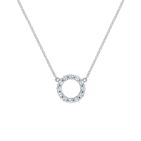 Rosecliff Small Circle Aquamarine Necklace in 14k Gold (March) - White Gold