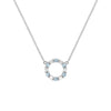 Rosecliff small open circle necklace with 12 alternating 2 mm Nantucket blue topaz & diamonds prong set in 14k white gold