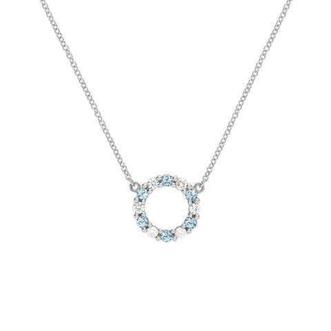 Rosecliff Small Circle Diamond & Nantucket Blue Topaz Necklace in 14k Gold (December) - White Gold